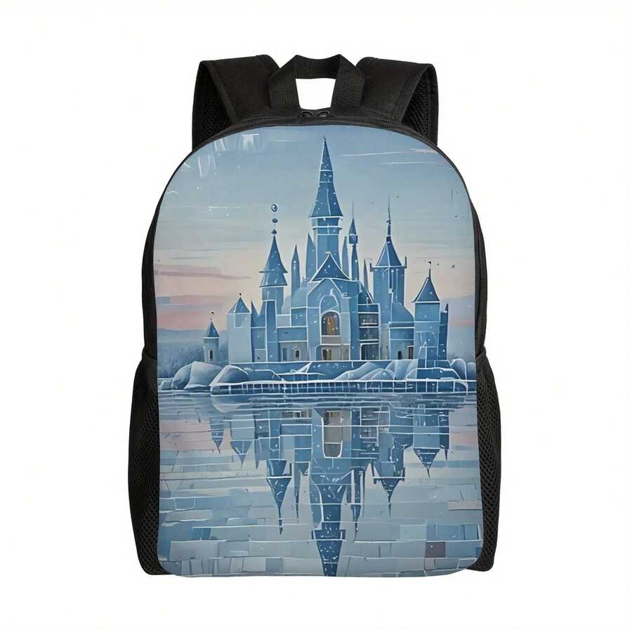 1 Frozen No.1 Backpack - Lightweight School Backpack With Frozen Castle Design (Blue And Pastel Tones), Zipper Closure, Adjustable Shoulder Straps - Machine Washable Backpack Suitable For Teenagers - Suitable For School, Travel, Daily Use - Fairy Tale Inspired Backpack, Commuting Bag, Fun Accessories, Functional Design - Mix - View 1