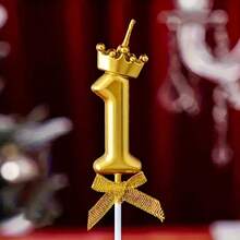 Kit 2 - Birthday Candles, Decorative Birthday Number, Cake Topper With Crown And Bow - 金色 - 查看 4