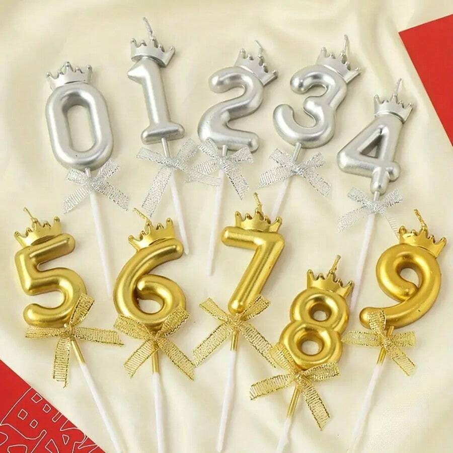 Kit 2 - Birthday Candles, Decorative Birthday Number, Cake Topper With Crown And Bow - 銀色 - 查看 1