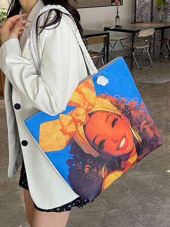 新款时尚休闲女士手提包，卡通印花大容量布包，多功能购物、度假、旅行，时尚休闲女士手提包