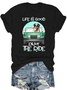 Camiseta para perro unisex de verano, casual, transpirable, de cuello redondo, de manga corta, ropa de calle versátil, adecuada para adolescentes y adultos - Negro - Ver 1
