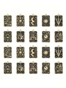 10 件塔罗牌占卜万圣节哥特式魔法塔罗牌珐琅黑金护身符幸运符适用于珠宝制作 DIY 耳环手链项链工艺品