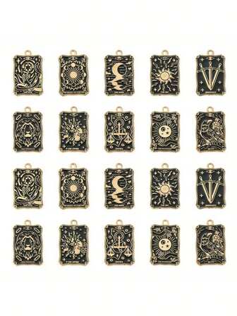 10Pcs Tarot Divination Halloween Gothic Magic Tarot Card Enamel Black Gold Amulet Lucky Charm For Jewelry Making DIY Earrings Bracelet Necklace Craft