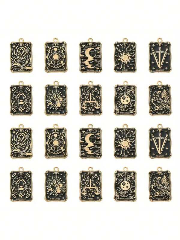 10 piezas Tarot de adivinación de Halloween estilo gótico, amuleto de suerte de esmalte negro y dorado para hacer joyas DIY como aretes, pulseras, collares y manualidades