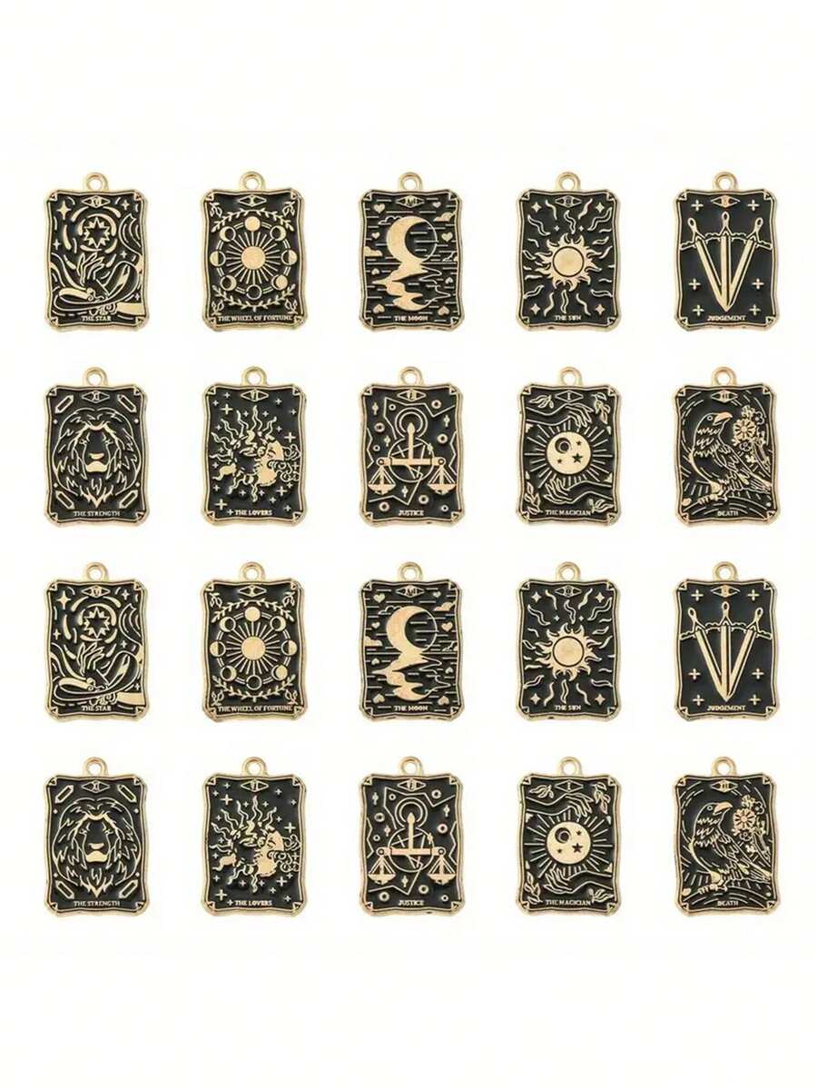 10 件塔罗牌占卜万圣节哥特式魔法塔罗牌珐琅黑金护身符幸运符适用于珠宝制作 DIY 耳环手链项链工艺品