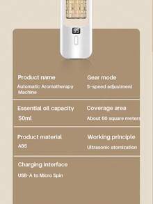 可充电自动香薰机，酒店精油扩散器，持久室内香氛喷雾，办公室空气清新剂 - 5 种可调模式，6 种精油香味（玫瑰、茉莉、柠檬、檀香、沉香、橙花），7 色情绪灯