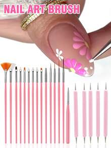 Nail Brush, Pink Nail Art Brush Set, Nail Liner Brush, Nail Dooting Pen For 3D Flower, Fine Nail Brush For French Tips, Nail Art Design Tools, 1PC/15PCS/20PCS Nail Brush, Flat Brush, Fan Brush, 15 Pcs Nail Art Painting Brushes With 5 Pcs Double-End Nail Dotting Tools, Nail Tech Supplies, French Nail Brush, Nail Art, Nail Supplies, Nail Accessories, Nail Tools, Nail Art Tools