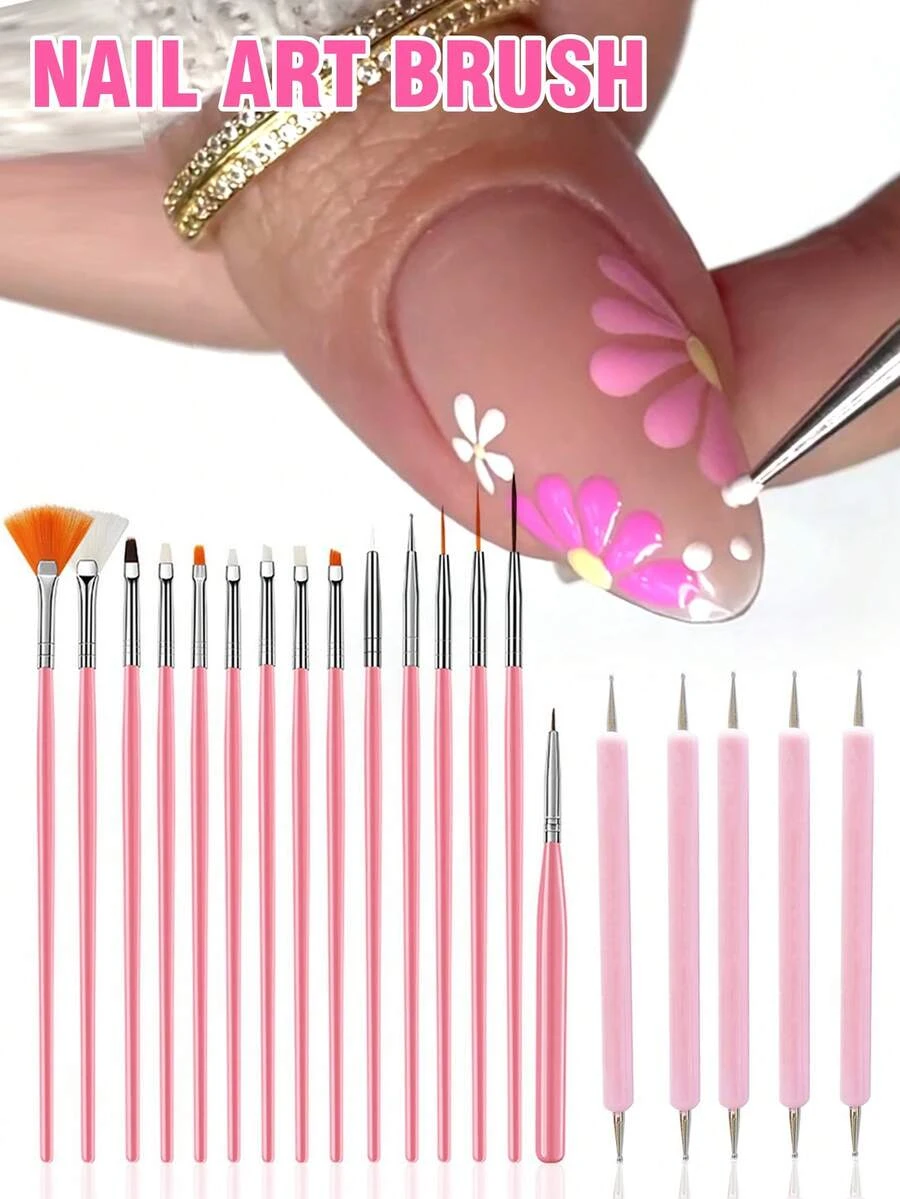 Nail Brush, Pink Nail Art Brush Set, Nail Liner Brush, Nail Dooting Pen For 3D Flower, Fine Nail Brush For French Tips, Nail Art Design Tools, 1PC/15PCS/20PCS Nail Brush, Flat Brush, Fan Brush, 15 Pcs Nail Art Painting Brushes With 5 Pcs Double-End Nail Dotting Tools, Nail Tech Supplies, French Nail Brush, Nail Art, Nail Supplies, Nail Accessories, Nail Tools, Nail Art Tools