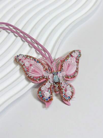 1pc Handmade Beaded Butterfly Shaped Mini Backpack/Shoulder Bag/Tote Bag/Crossbody Bag, Elegant Solid Color, Versatile Fashion Accessory Suitable For Couples, Best Friends, Students, Men, Women, Daily, Dating, Holiday, Travel,Bead,Inlaid Bead,Handmade Nail Beads