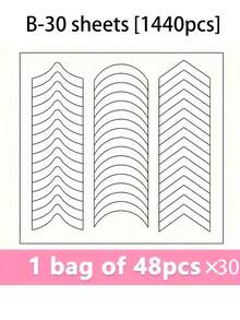 480pcs/10sheets French Manicure Nail Stickers, Wavy, Crescent Moon, Geometric Asymmetrical Design Nail Art Nails - Multicolor - View 27