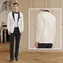 Men's Floral Dinner Party Prom Wedding Stylish Suits For Men One Button Dinner Jacket Pants Sethalloween - 白色 - 查看 4