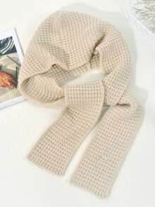 1 pieza Bufanda con capucha de punto con patrón trenzado de unicolor negro/beige/caqui/marrón, de moda para mujer, para citas, salidas y uso diario en otoño