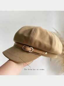 1pc Women's Seamless PU Leather Beret Hat, Solid Color Cloud Painter Cap, Newsboy Cap, Fashionable Versatile Beanie For Autumn/Winter, Suitable For Outdoor, Walking, Skiing, Riding, Travel, Party, Daily Use