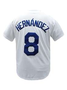 KTYSDE Men's #8 White Los Angeles Letter Embroidered Baseball Jersey, Loose V-Neck Short Sleeve Button-Up Sports Top