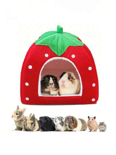 1 قطعة سرير همستر بتصميم الفراولة، مخبأ أرنب، عش دافئ للحيوانات الأليفة الصغيرة، بيت نوم قابل للغسيل للحيوانات الأليفة الصغيرة، الفرنك والشنشيلا والأرنب