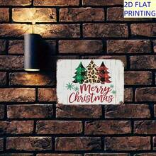 1pc Vintage American Style Christmas Hanging Decor! 2D Flat Printed Wooden Sign With Colorful Plaid & Leopard Print Christmas Tree Paired With "Merry Christmas" Text, Perfect For Decorating Rustic Cafe Walls, Christmas Party Venues, Fireplace Mantles, American Country Style Inns, Instantly Elevates Holiday Ambiance As A Festive Wall Art And Tabletop Accent To Brighten Up The Cozy Christmas Moments With Classic American Flair. Home Decor Christmas Decorations Room Decor