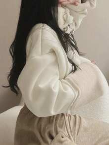 百搭复古仿羊羔绒和麂皮长袖外套，冬季 - 杏色 - 查看 6