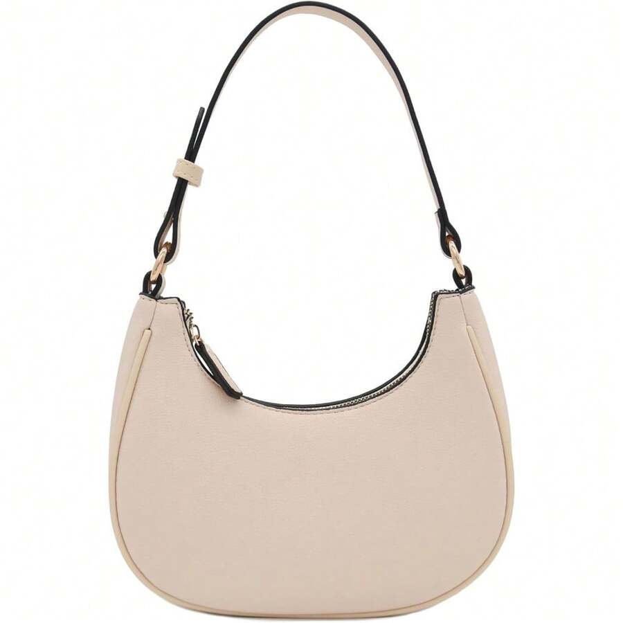 FashionPuzzle Small Crescent Shoulder Bag Underarm Purse - Nude/Nude - View 1