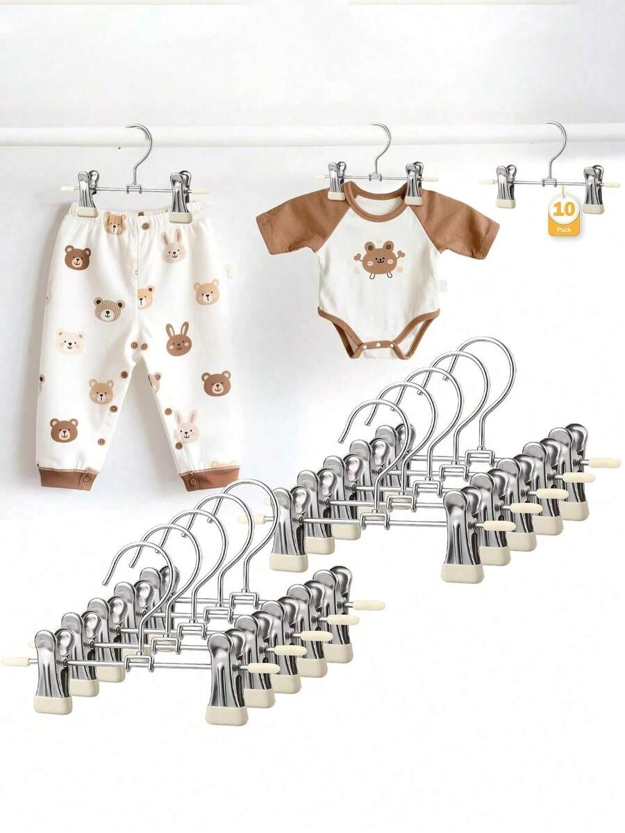 10pcs Stainless Steel Pants Rack Clip Baby Clothes Hanger 360° Rotatable Silicone Clip Stainless Steel Children Trousers Hanger,Metal Drying Rack