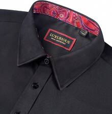 Mens Dress Shirts Long Sleeve Dress Shirts For Men Inner Contrast Button Down Casual Shirts For Men Big And Tall-20256688 - P# 黑花 - 查看 10