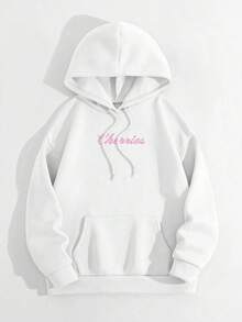 Women's Hoodie, Fleece-Lined Warm Pullover Sweatshirt With  Pocket, Loose Fit For Autumn & Winter - Soft Daily Outerwear, Bow & Cherry Print, Cute Casual Autumn Outfit, , Tops For Women Hot Outfits - White - View 2