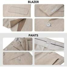 2 Piece Linen Suits For Men Slim Fit Casual Beach Wedding Summer Grooms Groomsmen Linen Blazer Pants Suithalloween - 白色 - 查看 6