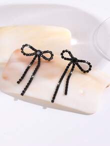 1 Pair Elegant Fashion Claw Chain Welded Bow Tassel Earrings, Suitable For Women's Daily Wear - Black - View 6