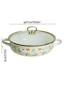 1set φ24cm/9.45in Multifunctional Extra-Thick Enamel Baking Pan, Double Handles And Enamel Lid - Perfect For Outdoor Gatherings, Stews, Soup Pots And Serving Dishes. Suitable For Food, Snacks, Fruits, Sushi, Pizza, Desserts