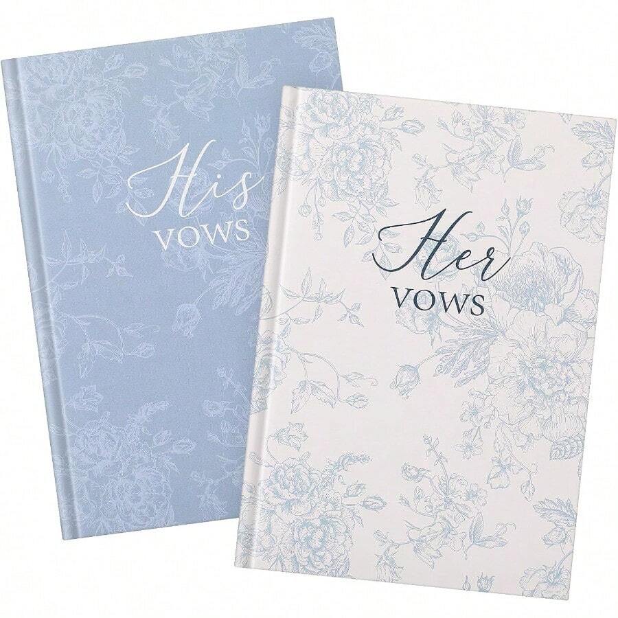 MSet Of 2 Vow Books His And Hers Wedding Vow Books 6.06x4.17 Wedding Keepsake Essentials Elegant Bridal Shower Ceremony Gift Elopement Essentials(Blue Floral)10 - 藍色 - 查看 1