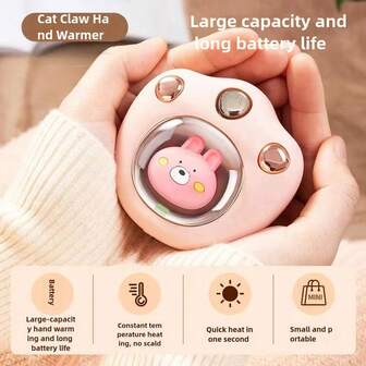 OBOVAY 1 pieza Calentador de manos con forma de pata de gato, 55°C de larga duración 1200mAh, calentador portátil, adecuado para viajes, viajes de negocios, regalos de estudiantes, regalos navideños, calentadores de manos, regalos para hombres, rellenos de calcetines, calentadores de manos recargables