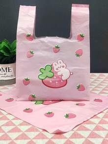 25/50/100 Pcs Strawberry Rabbit Pattern Gift Bags, Creative Tote Bags, Small Gift Packaging Bags DIY Gift Bags, Used For Holiday, Birthday, Wedding, Party Gift Packaging Bags.
