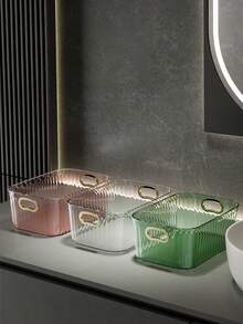 Plastic Cosmetic Storage Box, Gold Decorative Trim, Storage Box, Organizer Box, Desktop Storage Box, Plastic Organizer Box, Suitable For Cosmetic Storage & Display, Also Can Be Used As Christmas Gift, Multi-Functional Storage Box Set - Suitable For Cosmetics, Snacks, Etc. - Applicable For Kitchen, Bathroom And Dorm, Casters Optional - Multicolor - View 5