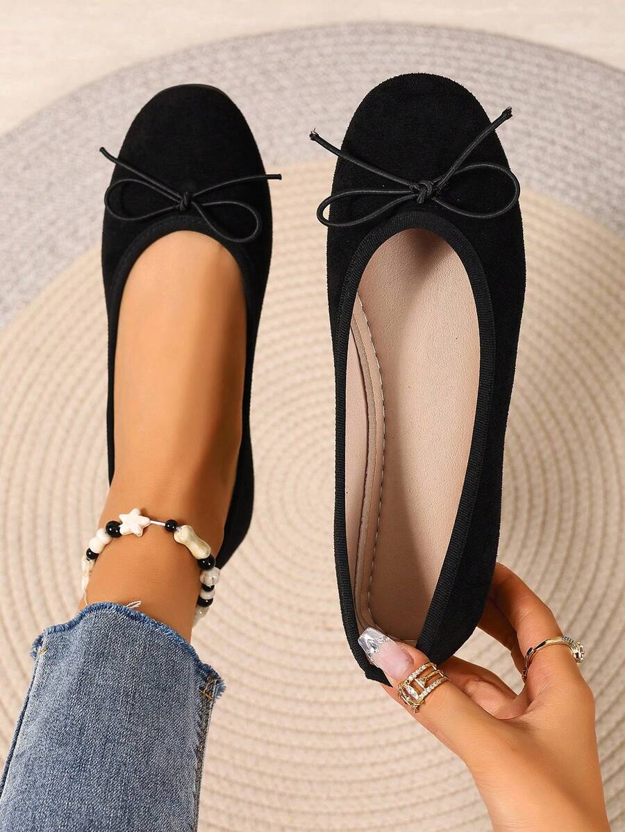 2025 Fashionable Versatile Cute Bowknot Comfortable Soft Bottom Flats - Black - View 1
