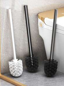 1pc Black/White Toilet Brush With Holder, Bathroom Wall-Mounted Brush Cleaner, Hands-Free Toilet Cleaning Tool Bathroom Accessories Bathroom Tools - White - View 2