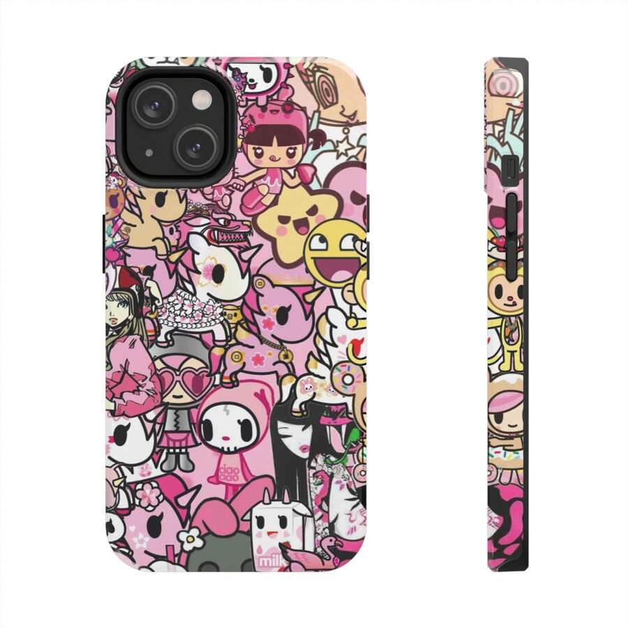 Pinky Colorful  Phone Case, Vintage Aesthetic Graphic Tough Phone Case,  15 14 13 12 11 Pro Max 8 Plus X - trắng - Xem 1