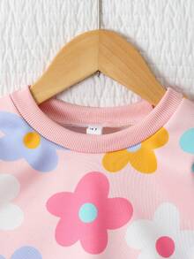 2 件套少女花卉印花运动衫和宽松牛仔裤套装，适合日常穿着、返校、公园、生日、秋冬季 - 淺藍色 - 查看 3