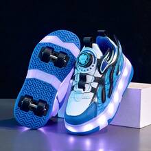 1 Pair Teens' Double Wheel Roller Skate Shoes, LED Lighted Wheeled Shoes, Suitable For Girls, USB Rechargeable 4-Wheel Skateboard Shoes, 2-In-1 Convertible To Sneakers With Detachable Wheels, Cool Unisex Roller Skates With Wings, Suitable For Outdoor Sports, Parties, Cool Gift