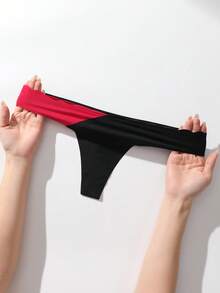 5 件/包无缝扇贝设计女士内裤，舒适撞色丁字裤，豹纹和丝绸面料，适合所有季节和日常穿着 - 彩色 - 查看 11