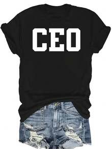 Camiseta CEO Unisex de verano, casual, transpirable, de personalidad, cuello redondo, manga corta, ropa de calle, versátil, adecuada para adolescentes y adultos - Negro - Ver 1