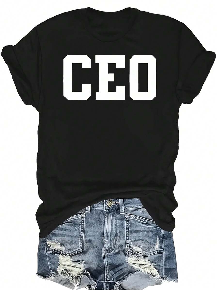 Camiseta CEO Unisex de verano, casual, transpirable, de personalidad, cuello redondo, manga corta, ropa de calle, versátil, adecuada para adolescentes y adultos - Negro - Ver 1