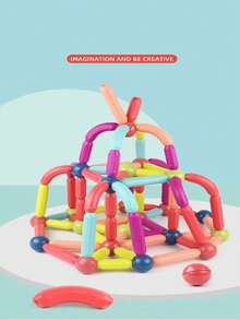 64 Peças Brinquedo de Blocos de Construção Magnéticos de Tamanho Grande para Crianças, Brinquedo de Vareta Magnética DIY, Conjunto de Brinquedos de Construção Designer, Brinquedos Educacionais Montessori para Crianças Meninos e Meninas, Brinquedos de Blocos de Construção Magnéticos