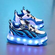1 Pair Teens' Double Wheel Roller Skate Shoes, LED Lighted Wheeled Shoes, Suitable For Girls, USB Rechargeable 4-Wheel Skateboard Shoes, 2-In-1 Convertible To Sneakers With Detachable Wheels, Cool Unisex Roller Skates With Wings, Suitable For Outdoor Sports, Parties, Cool Gift