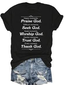 Camiseta gráfica de diferentes momentos, unisex, de verano, casual, transpirable, con personalidad, cuello redondo, manga corta, ropa de calle, versátil, adecuada para adolescentes y adultos - Negro - Ver 1