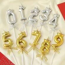 Kit 2 - Birthday Candles, Decorative Birthday Number, Cake Topper With Crown And Bow - 金色 - 查看 5