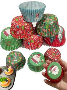 50/100/150pcs Christmas Paper Cake Cups - Christmas Themed Cupcake Liners, Ideal For Baking Holiday Treats, Christmas Party, Wedding Cupcake Liners, Muffin Molds, Baking Tools, Kitchen Supplies, Kitchen Accessories