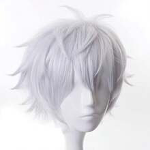 Women Short Silver White Layered Synthetic Wig Fluffy Messy Cut Side Bangs Wig For Cosplay Party Daily Costume - Silver Gray - View 7