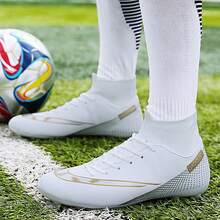 SUNAIS Men's Soccer Shoes With Non-Slip Spikes High-Tops Lace-Up Indoor Futsal TF Turf Cleats Sneaker