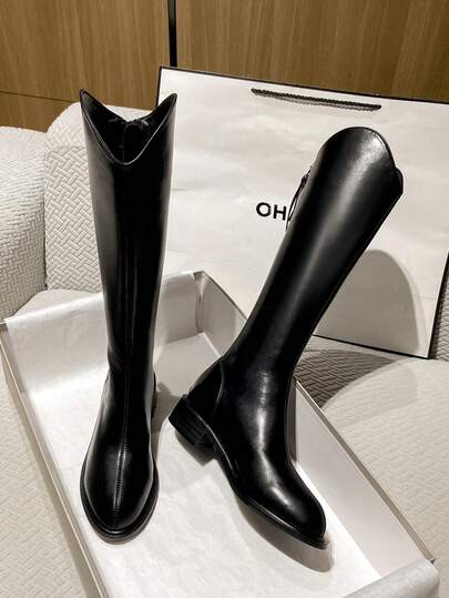 2025 High Quality Hot Selling Autumn New Chunky Heel Tall Boots, Versatile Fashion Over-The-Knee Low Heel Pointed Toe Elegant Minimalist Women Shoes