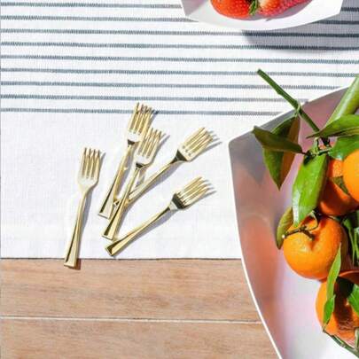 48pcs Mini Gold Forks & Spoons, 4 Inches/10cm (24pcs Each), Mini Appetizer Forks & Spoons, Suitable For Appetizers, Cocktail Bites, Charcuterie Boards, Wedding Receptions And More