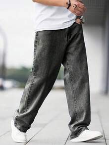 Teens/Youth Boys' Simple Versatile Straight Leg Jeans - Dark Grey - View 3